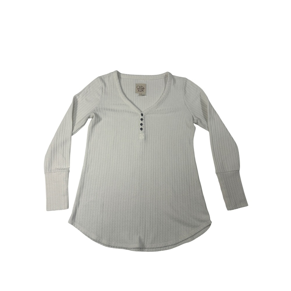 Chaser Womens Cream Waffle Knit Henley Long Sleeve Top V-Neck Size M 1305943